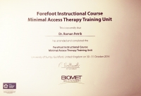 Certifikát Forefoot Instructional Course Minimal Acess Therapy Training Unit